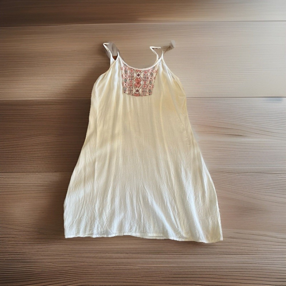Raya Sun White Boho Embroidered Beaded Mini Dress Women's Size Small